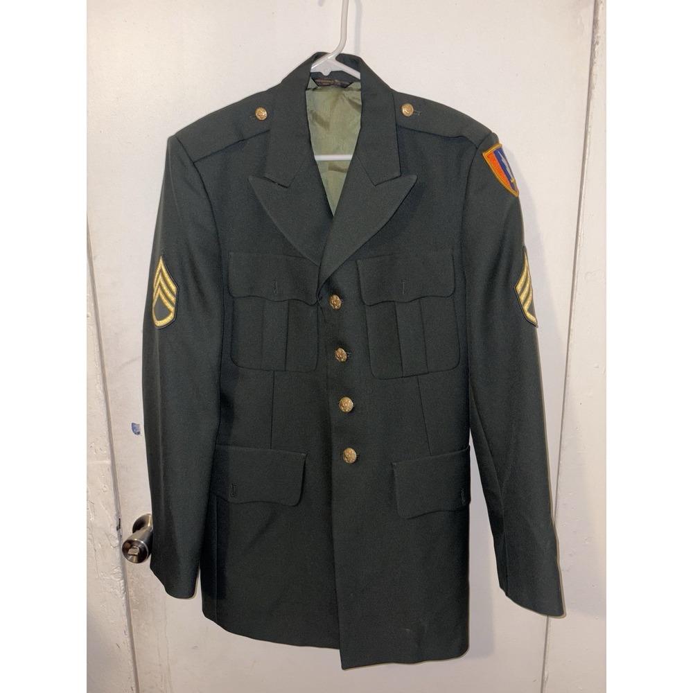 Vintage US Army Vietnam Era Green Class A Service Jacket 1st Aviation SSG E6